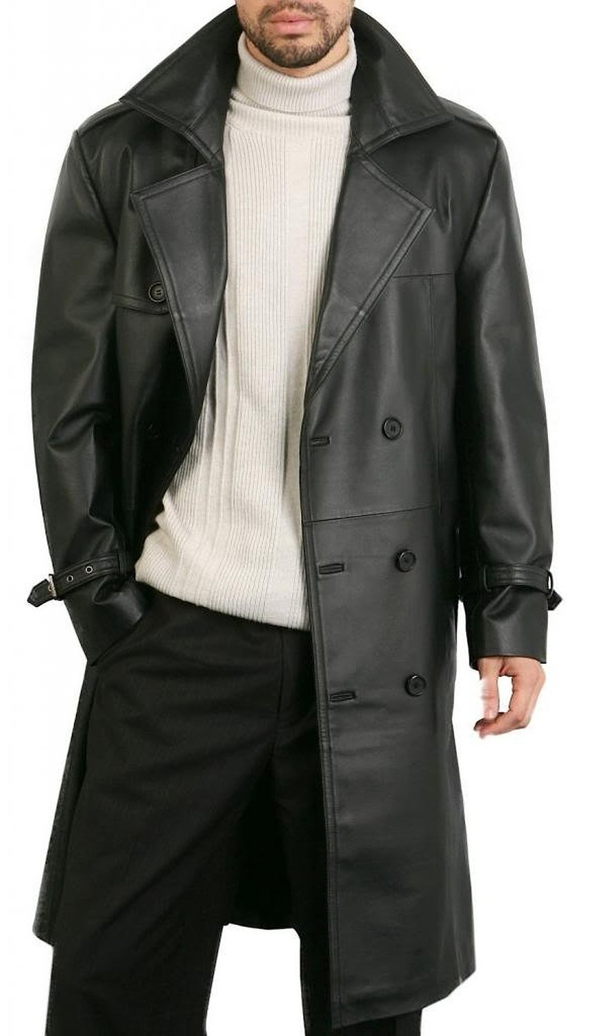 DashX Men's Classic Leather Trench/Long Coat